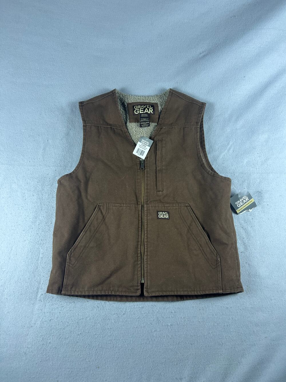 Gravel Gear Sherpa Lined Duck Canvas Workwear Vest Mens L Brown Full Zip NWT